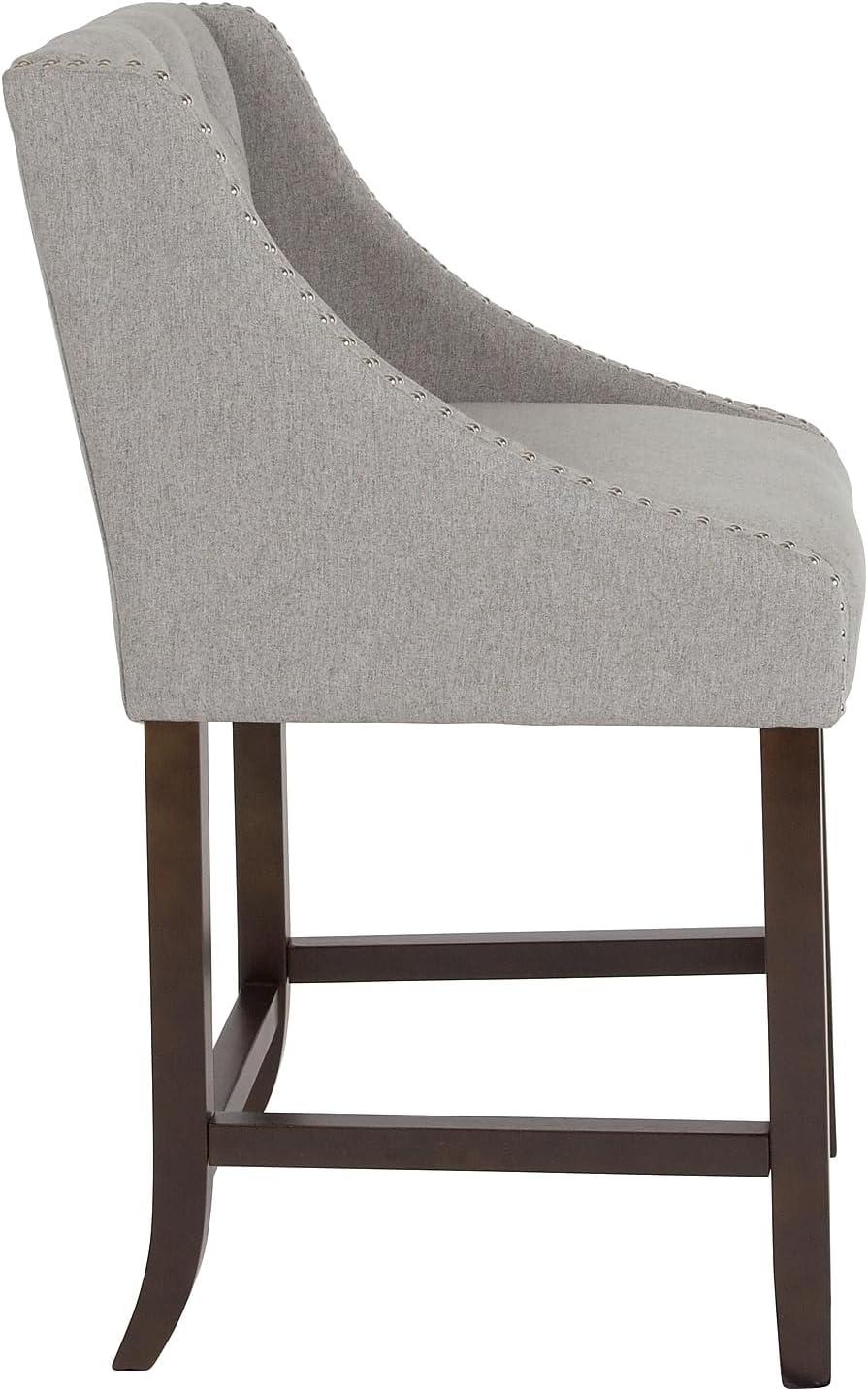image:imageFlash Furniture Carmel Series 30 High Transitional Tufted Walnut Barstool with Accent Nail Trim in Light Gray LeatherSoftLight Gray Fabric