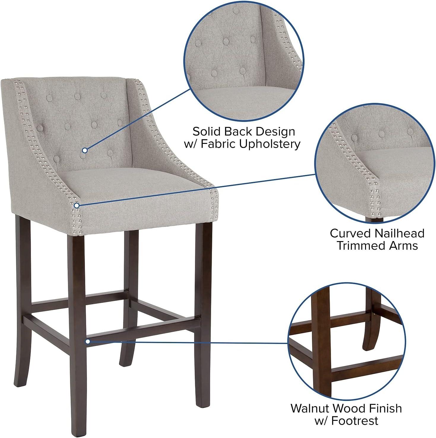 image:imageFlash Furniture Carmel Series 30 High Transitional Tufted Walnut Barstool with Accent Nail Trim in Light Gray LeatherSoftLight Gray Fabric
