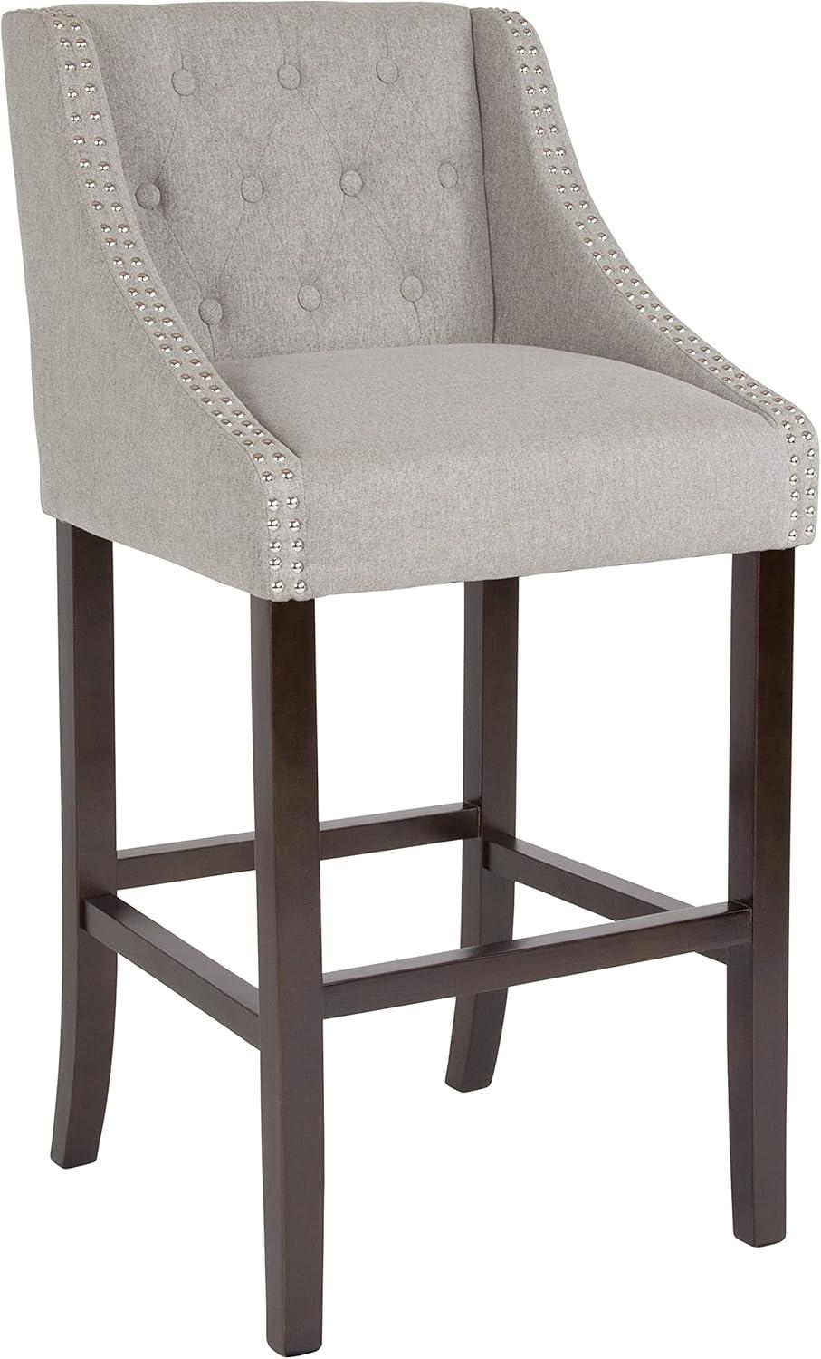 image:imageFlash Furniture Carmel Series 30 High Transitional Tufted Walnut Barstool with Accent Nail Trim in Light Gray LeatherSoftLight Gray Fabric