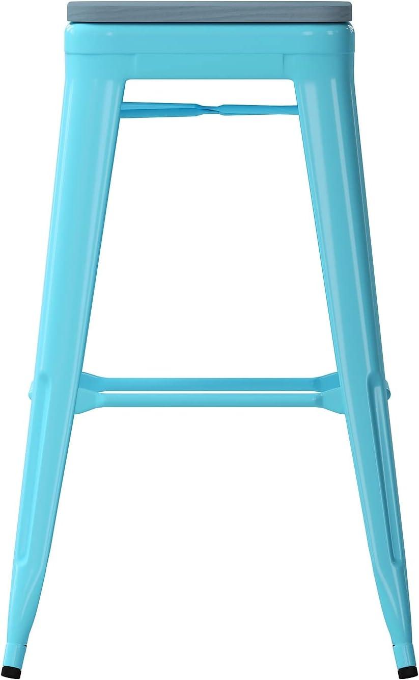 image:imageFlash Furniture Cierra 4 Pack Commercial Indoor Counter Height Stools Silver Galvanized Steel Frame Gray AllWeather Poly Resin Seat 24 High BacklessTealblue Resin Wood SeatTeal Frame