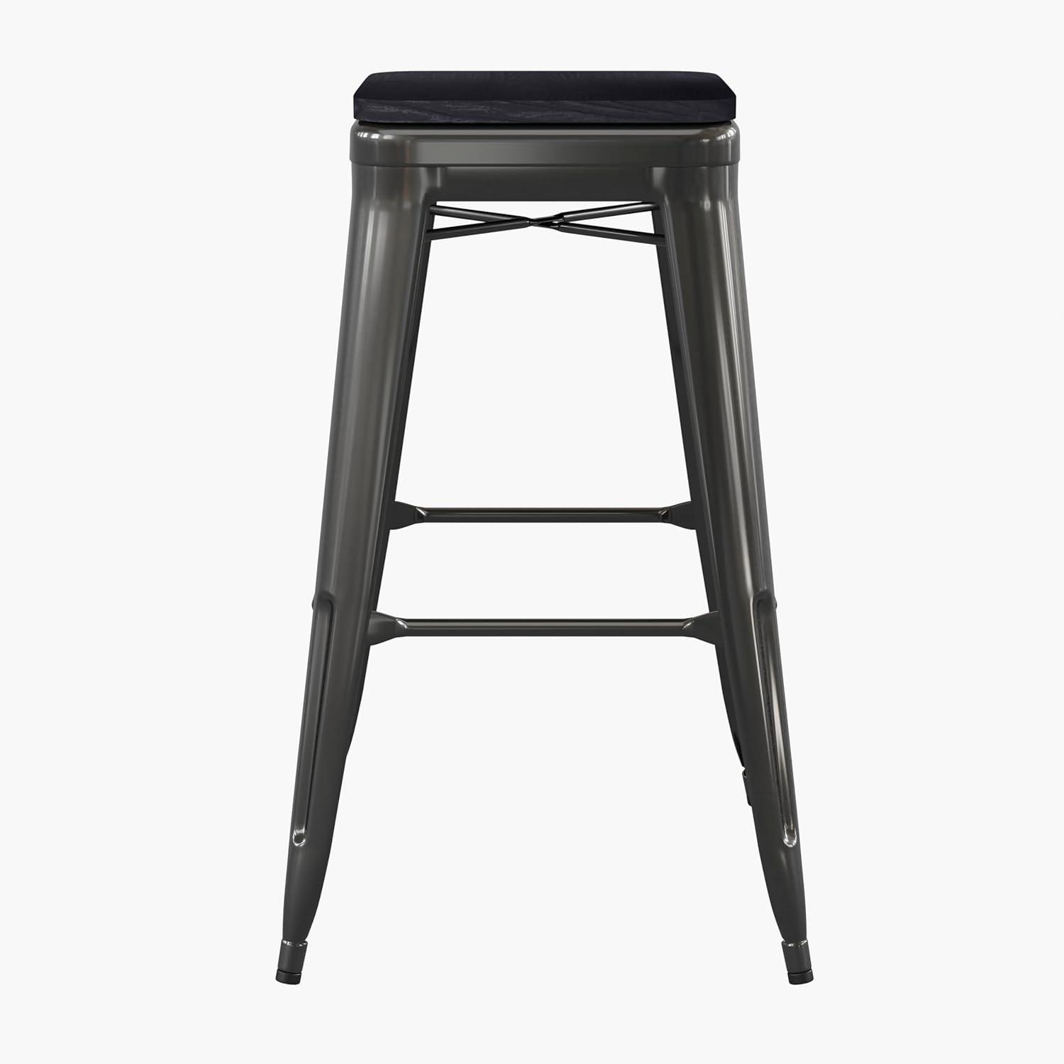 image:imageFlash Furniture Cierra 4 Pack Commercial Indoor Counter Height Stools Silver Galvanized Steel Frame Gray AllWeather Poly Resin Seat 24 High BacklessBlack Resin Wood SeatBlack Frame