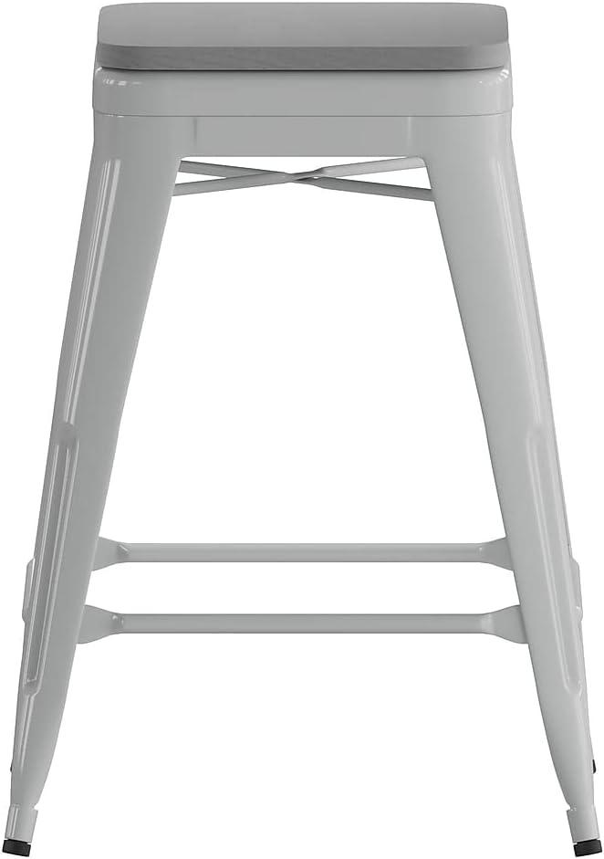 image:imageFlash Furniture Cierra 4 Pack Commercial Indoor Counter Height Stools Silver Galvanized Steel Frame Gray AllWeather Poly Resin Seat 24 High BacklessSilverGray