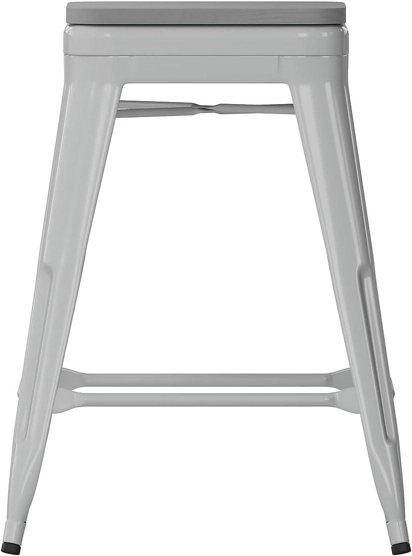 image:imageFlash Furniture Cierra 4 Pack Commercial Indoor Counter Height Stools Silver Galvanized Steel Frame Gray AllWeather Poly Resin Seat 24 High BacklessSilverGray