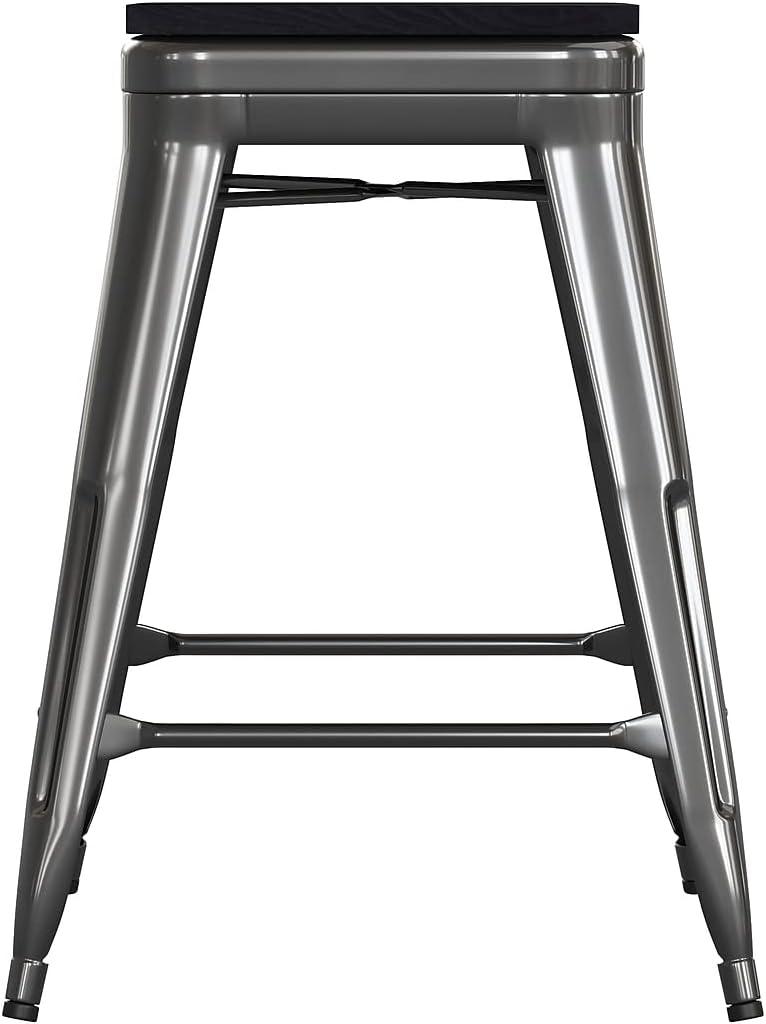 image:imageFlash Furniture Cierra 4 Pack Commercial Indoor Counter Height Stools Silver Galvanized Steel Frame Gray AllWeather Poly Resin Seat 24 High BacklessBlackBlack