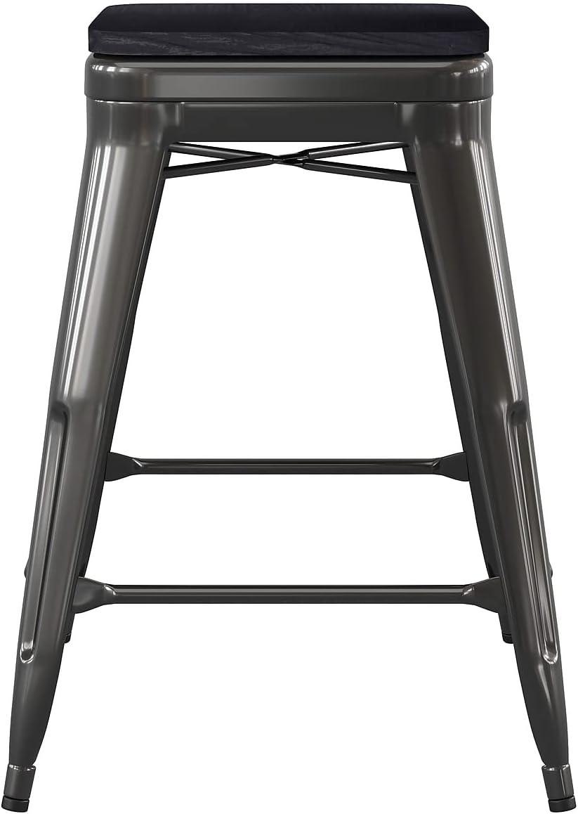 image:imageFlash Furniture Cierra 4 Pack Commercial Indoor Counter Height Stools Silver Galvanized Steel Frame Gray AllWeather Poly Resin Seat 24 High BacklessBlackBlack