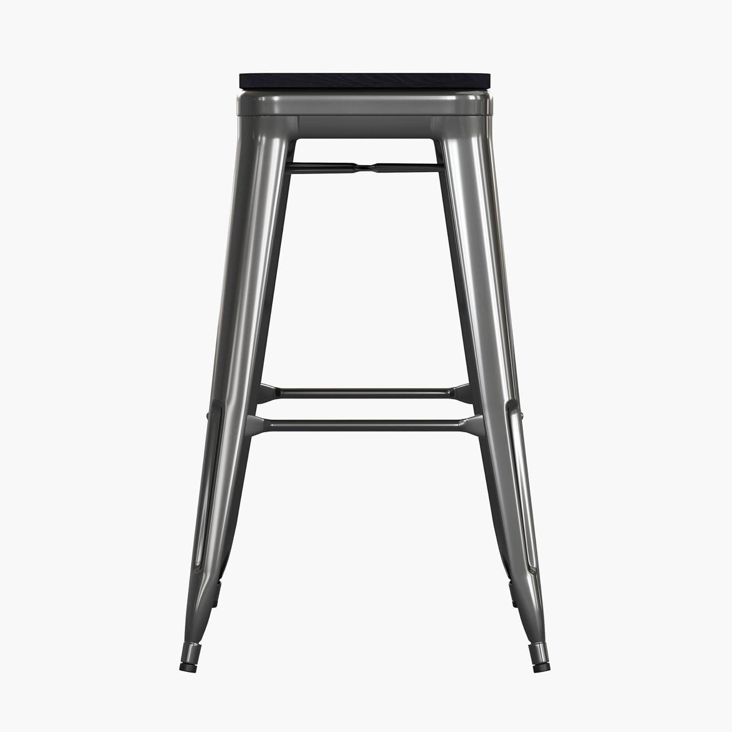 image:imageFlash Furniture Cierra 4 Pack Commercial Indoor Counter Height Stools Silver Galvanized Steel Frame Gray AllWeather Poly Resin Seat 24 High BacklessBlack Resin Wood SeatBlack Frame