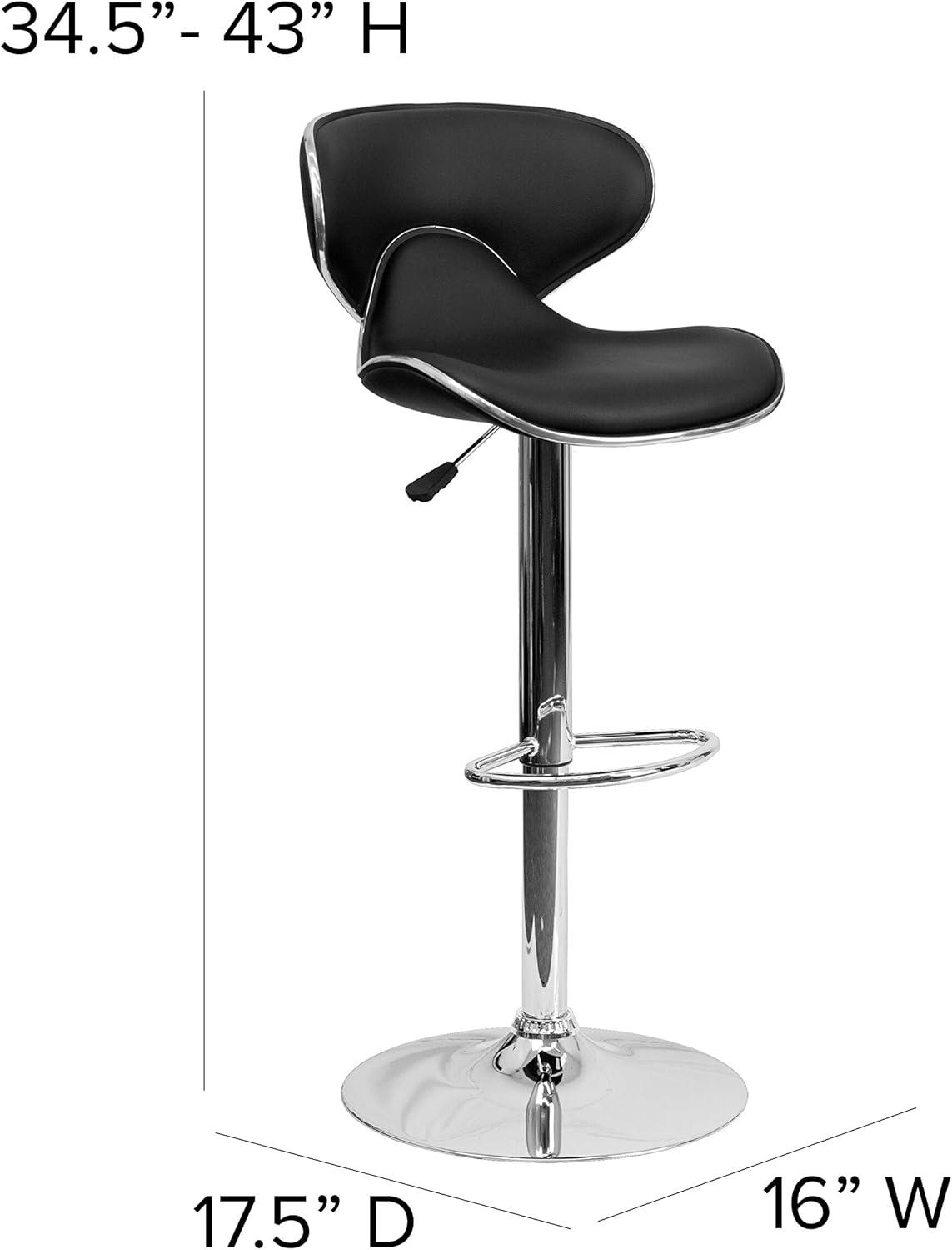 image:imageFlash Furniture Devin Contemporary Cozy MidBack Black Vinyl Adjustable Height Barstool with Chrome BaseBlack