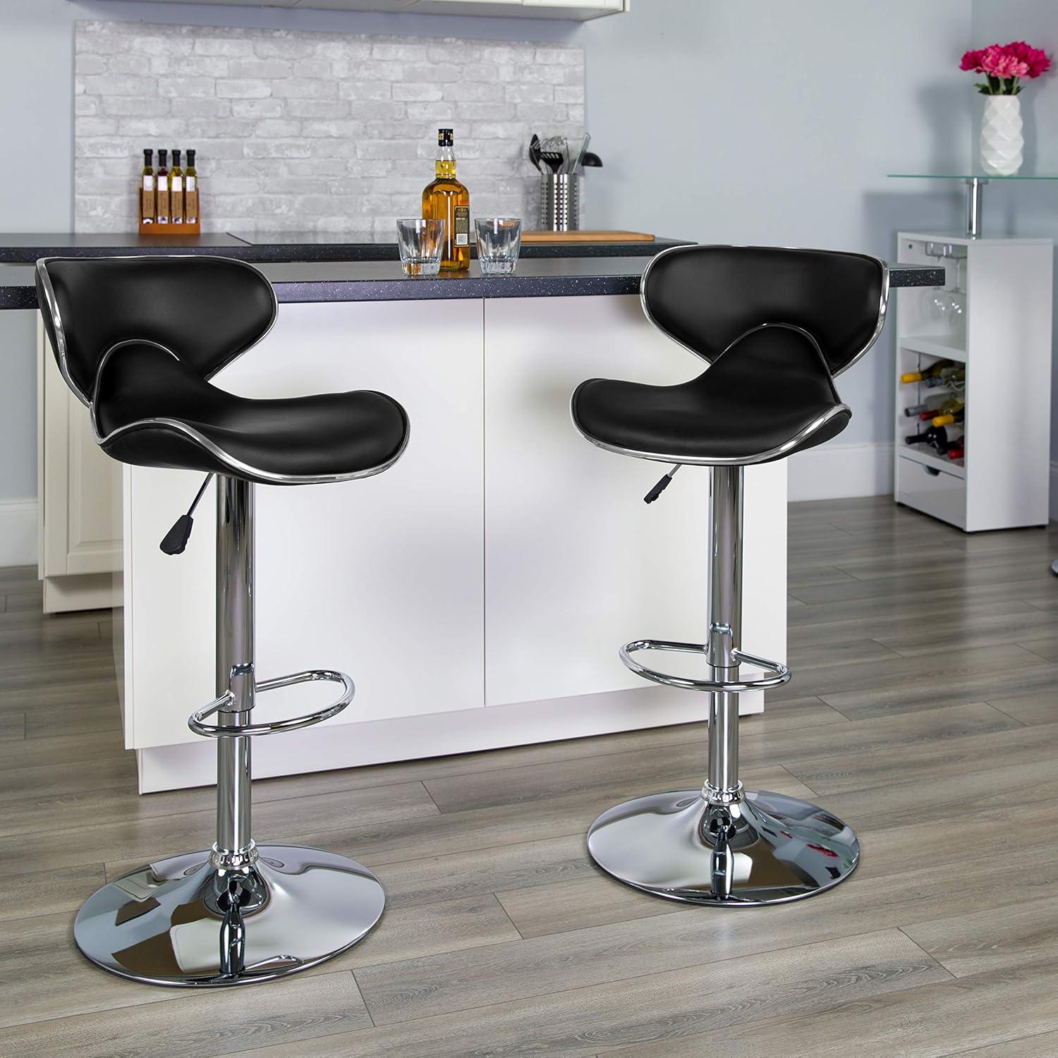 image:imageFlash Furniture Devin Contemporary Cozy MidBack Black Vinyl Adjustable Height Barstool with Chrome BaseBlack