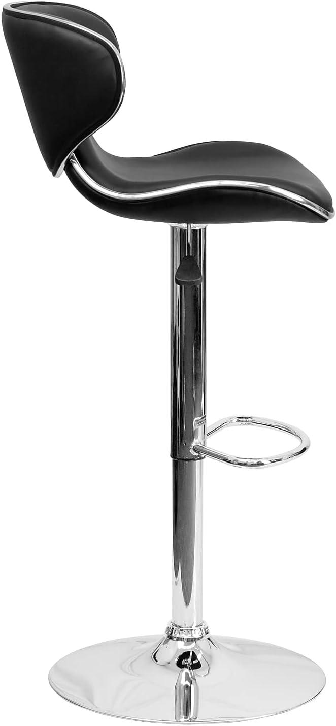 image:imageFlash Furniture Devin Contemporary Cozy MidBack Black Vinyl Adjustable Height Barstool with Chrome BaseBlack