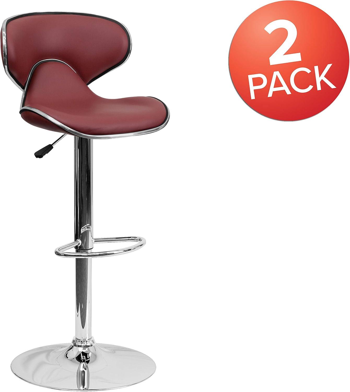 image:imageFlash Furniture Devin Contemporary Cozy MidBack Black Vinyl Adjustable Height Barstool with Chrome BaseBurgundy