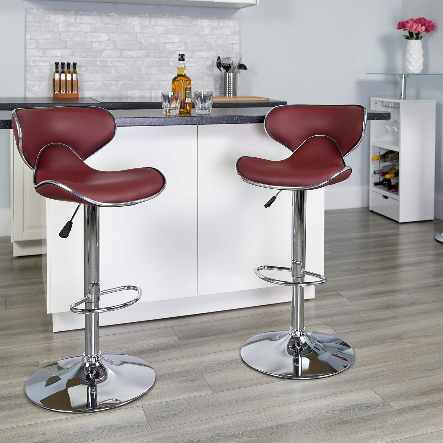 image:imageFlash Furniture Devin Contemporary Cozy MidBack Black Vinyl Adjustable Height Barstool with Chrome BaseBurgundy