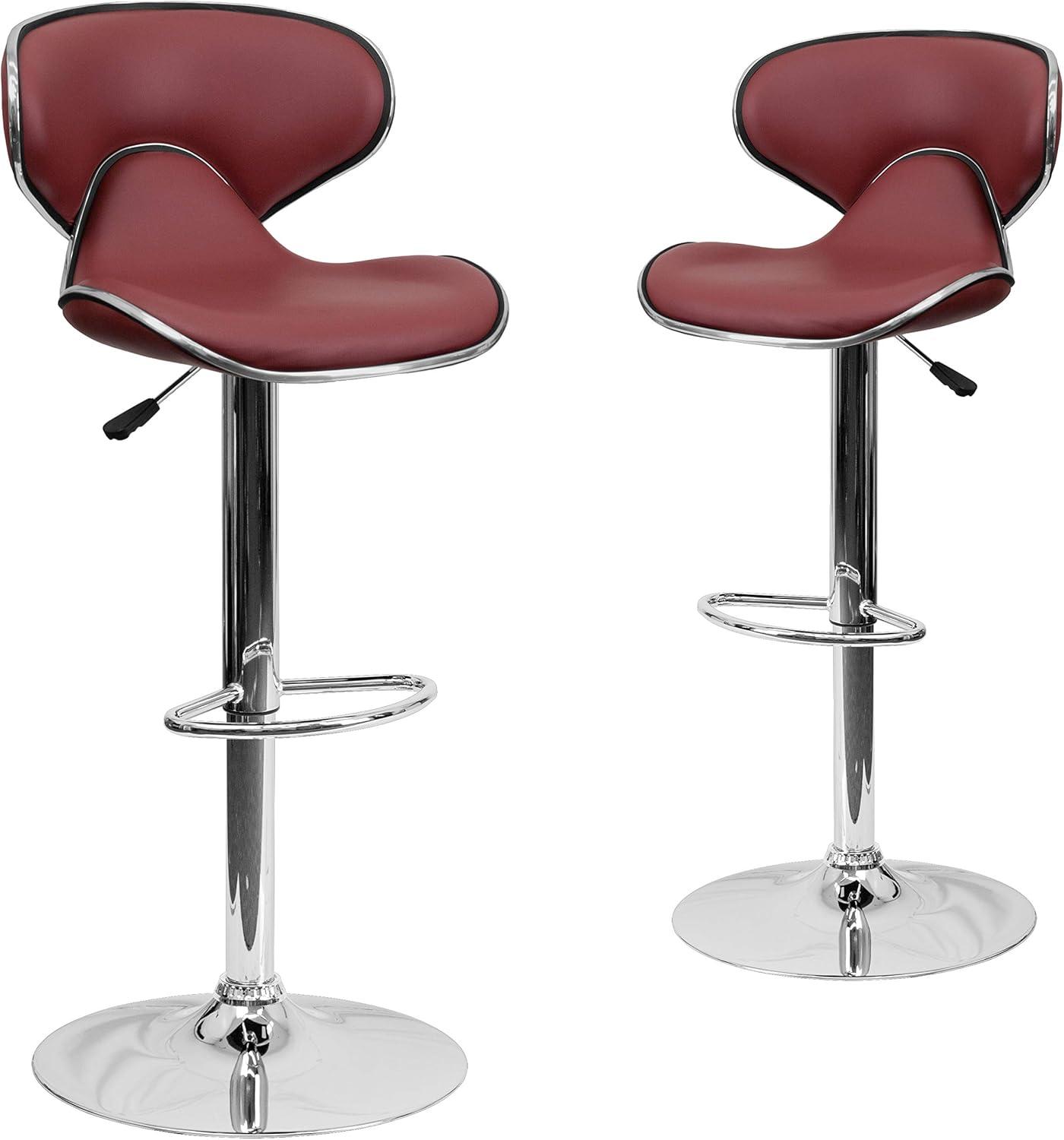 image:imageFlash Furniture Devin Contemporary Cozy MidBack Black Vinyl Adjustable Height Barstool with Chrome BaseBurgundy