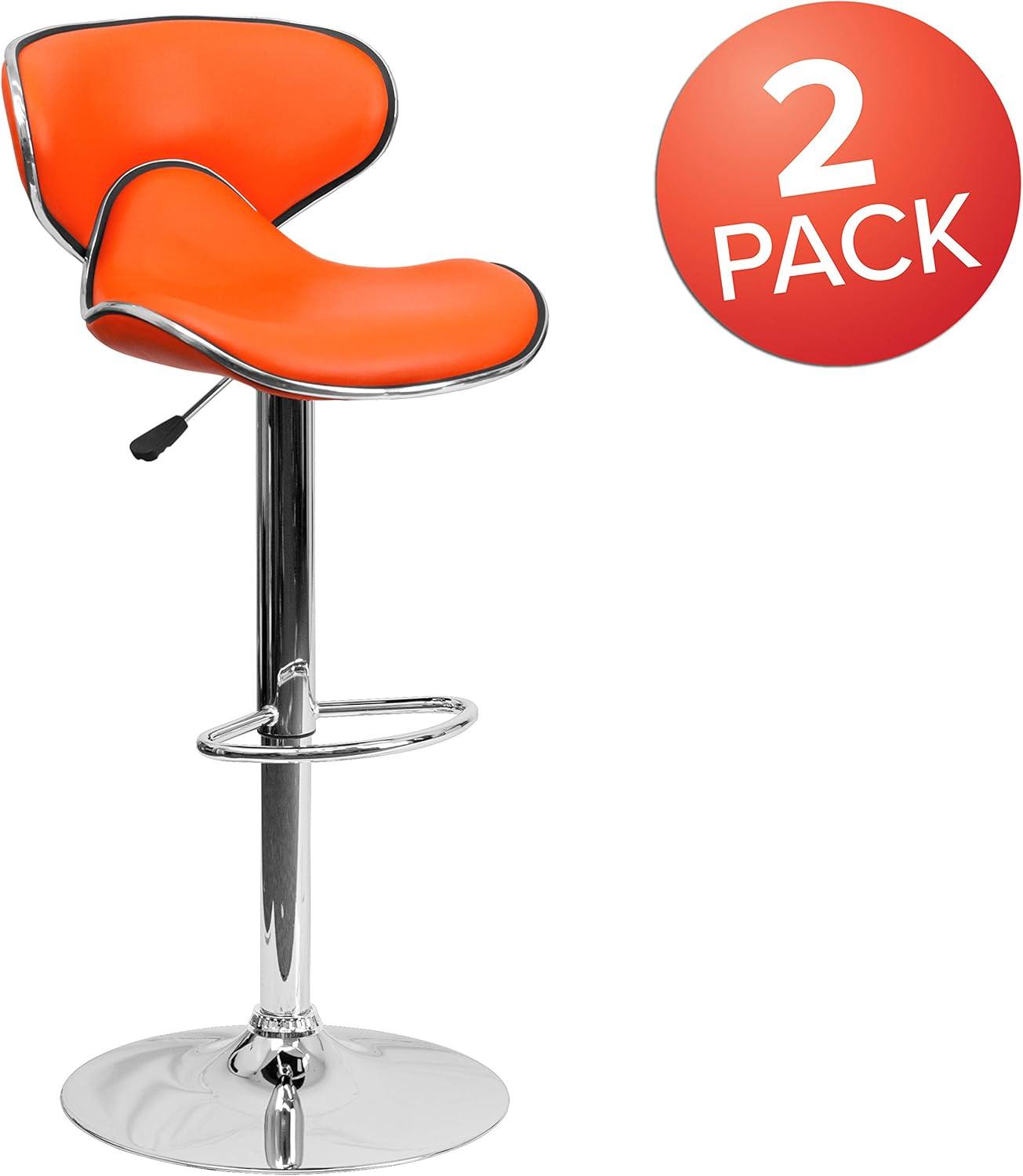 image:imageFlash Furniture Devin Contemporary Cozy MidBack Black Vinyl Adjustable Height Barstool with Chrome BaseOrange