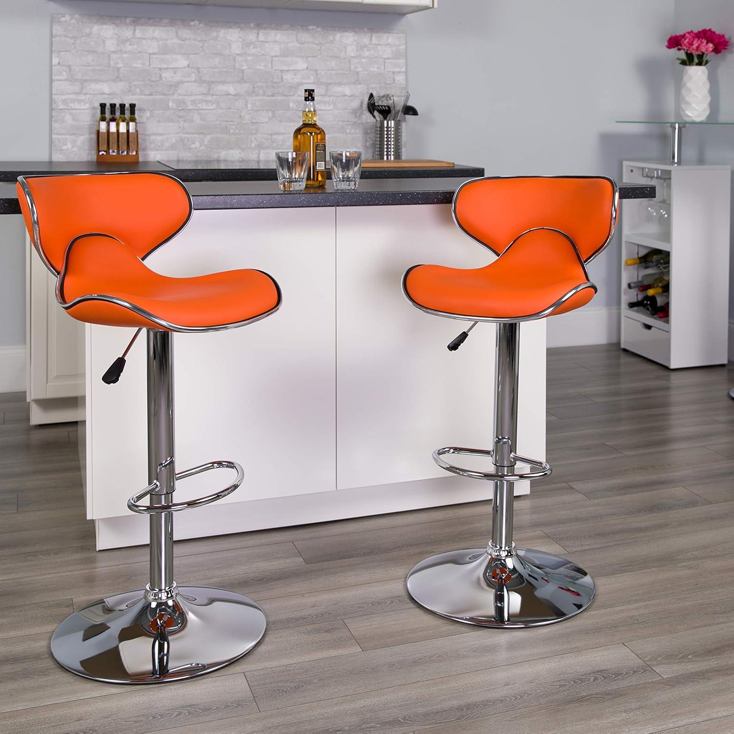 image:imageFlash Furniture Devin Contemporary Cozy MidBack Black Vinyl Adjustable Height Barstool with Chrome BaseOrange