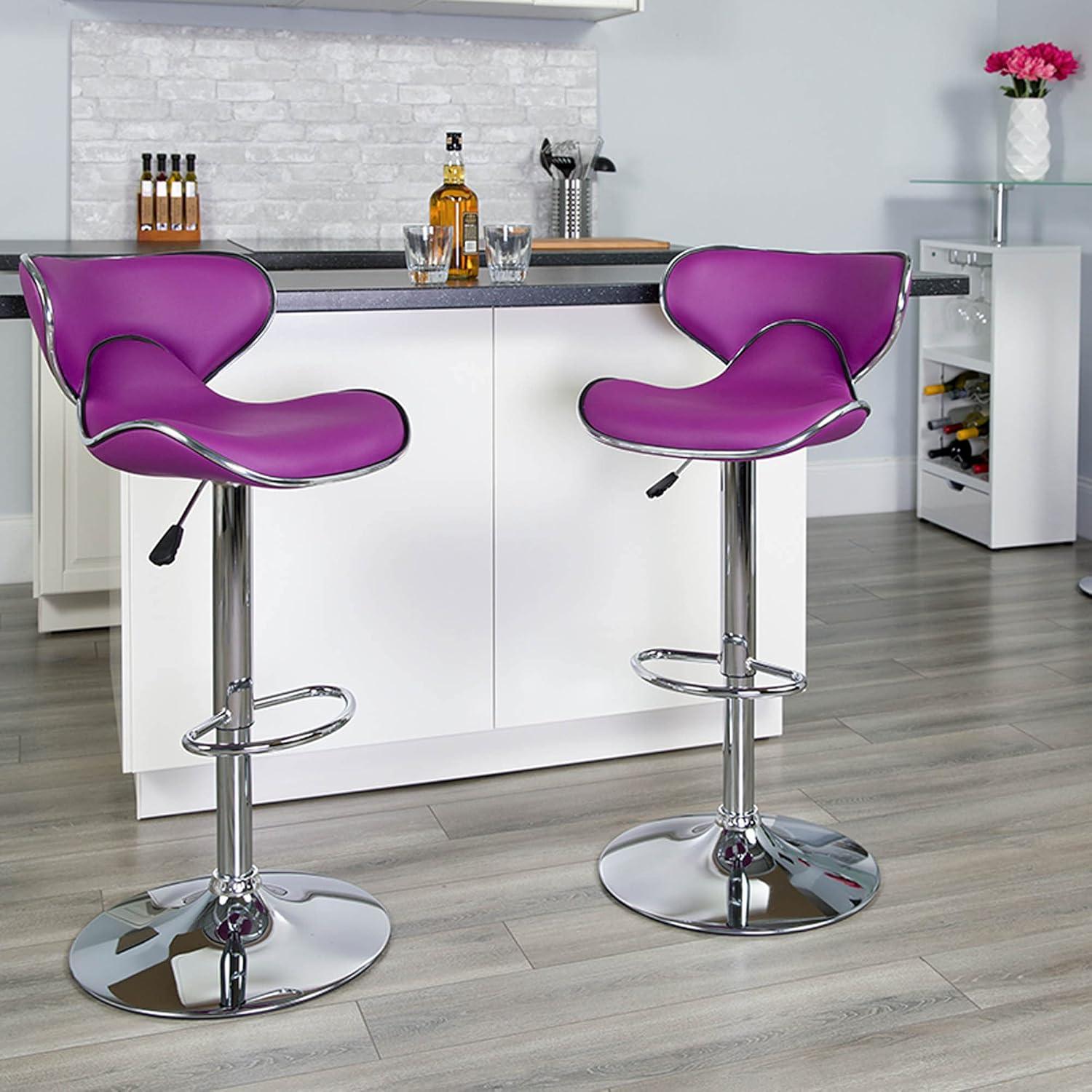 image:imageFlash Furniture Devin Contemporary Cozy MidBack Black Vinyl Adjustable Height Barstool with Chrome BasePurple
