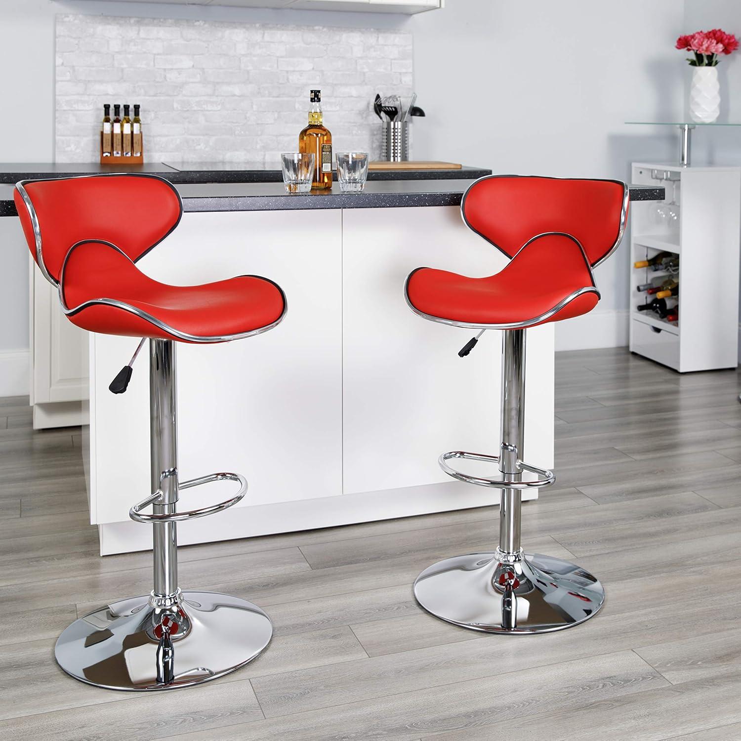 image:imageFlash Furniture Devin Contemporary Cozy MidBack Black Vinyl Adjustable Height Barstool with Chrome BaseRed