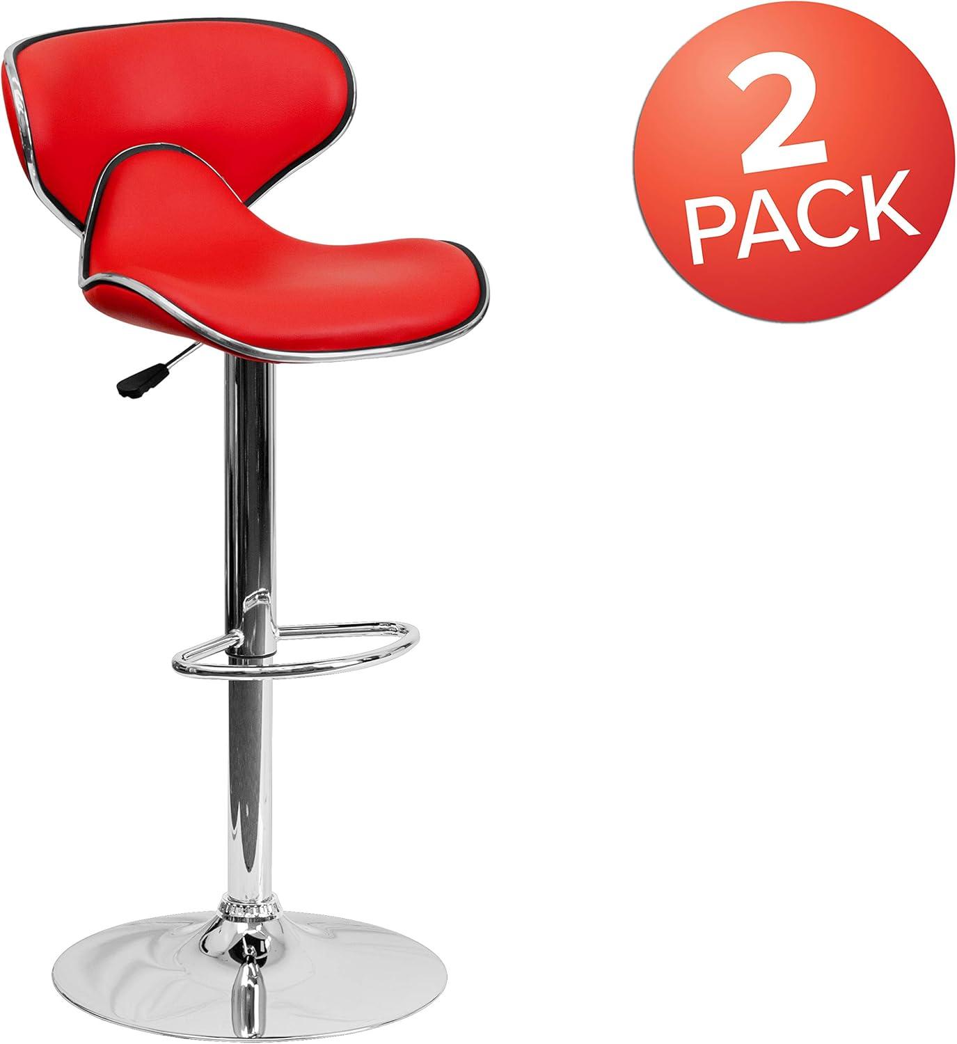 image:imageFlash Furniture Devin Contemporary Cozy MidBack Black Vinyl Adjustable Height Barstool with Chrome BaseRed