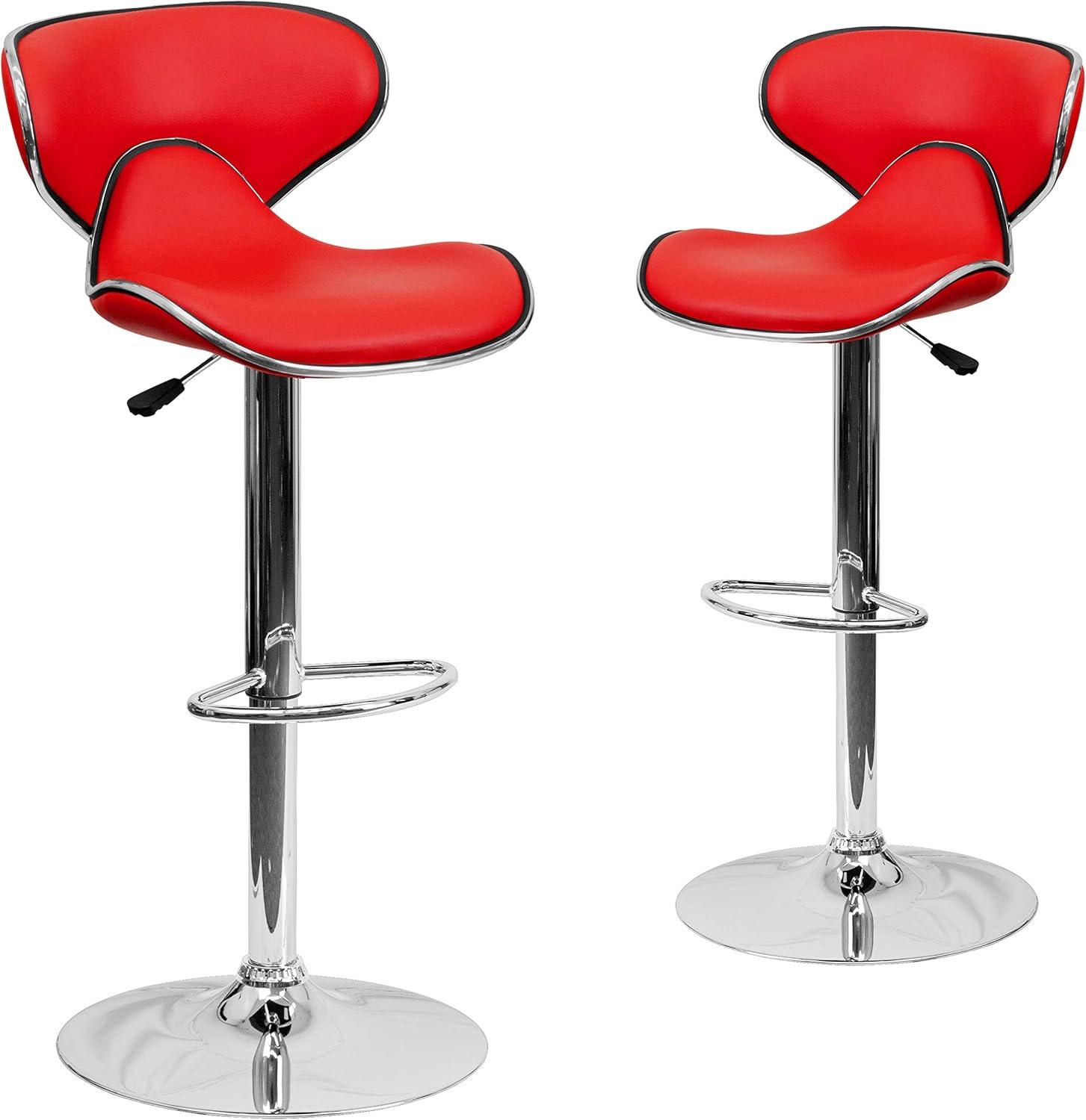 image:imageFlash Furniture Devin Contemporary Cozy MidBack Black Vinyl Adjustable Height Barstool with Chrome BaseRed