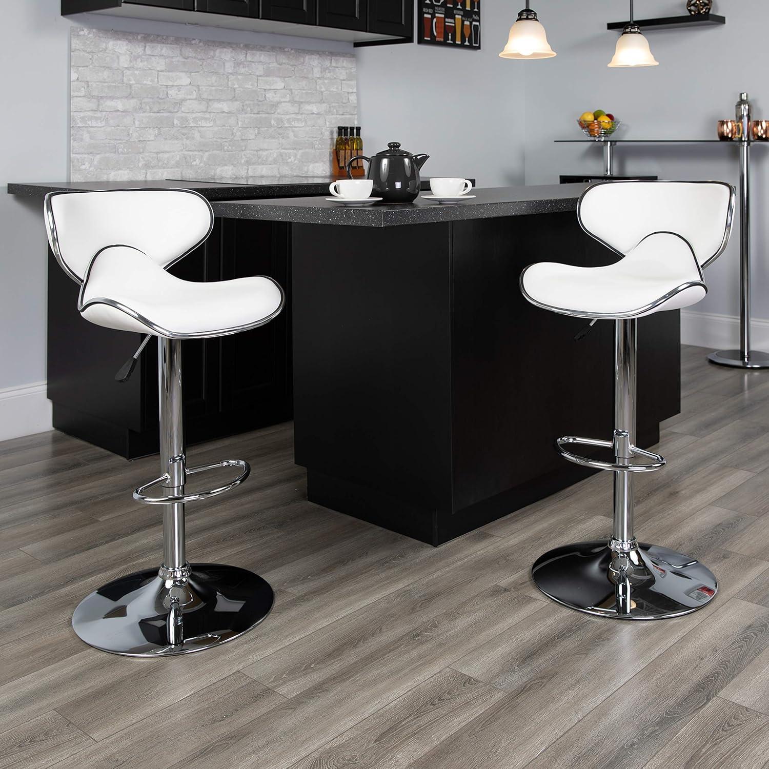 image:imageFlash Furniture Devin Contemporary Cozy MidBack Black Vinyl Adjustable Height Barstool with Chrome BaseWhite