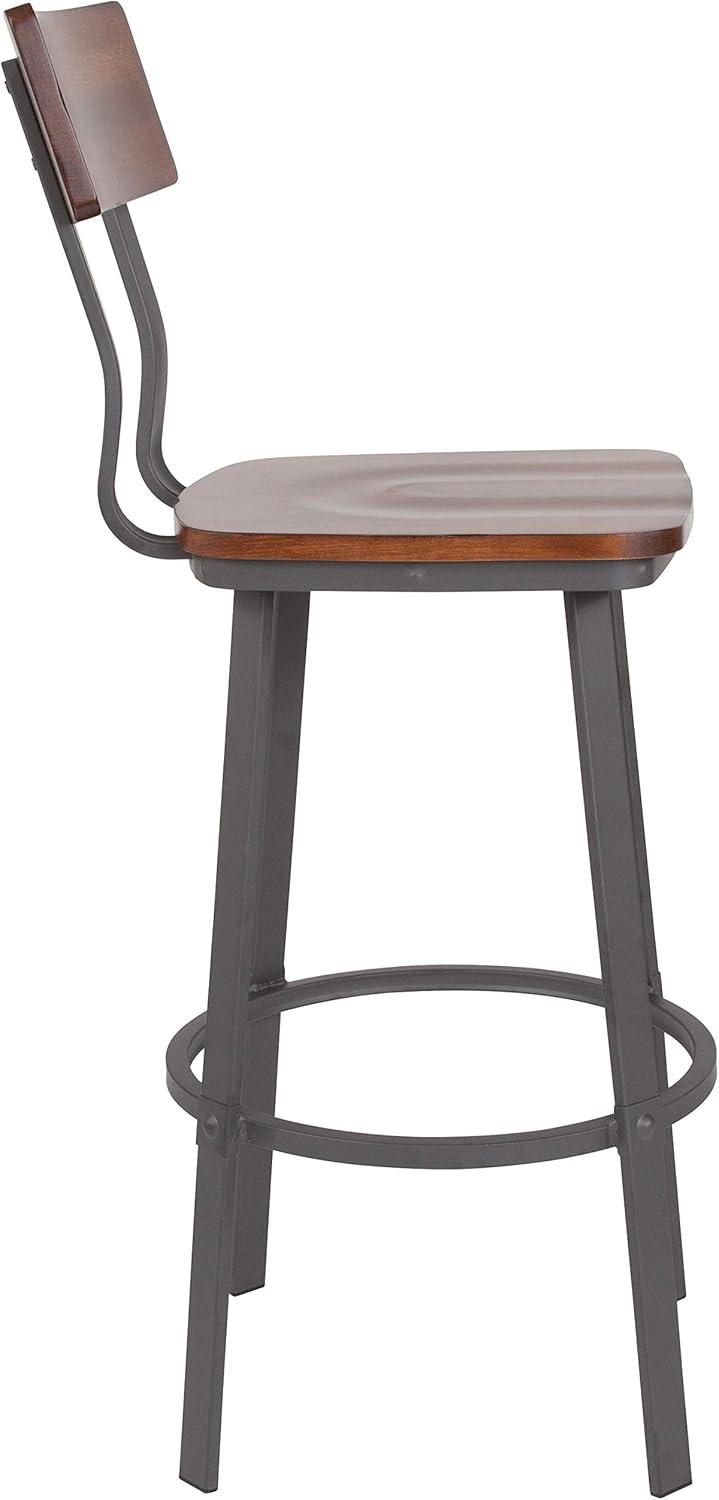 image:imageFlash Furniture Flint Series Commercial Restaurant Barstool Wood SeatBack Powder Coat Frame Antique CopperGrayRustic Walnut