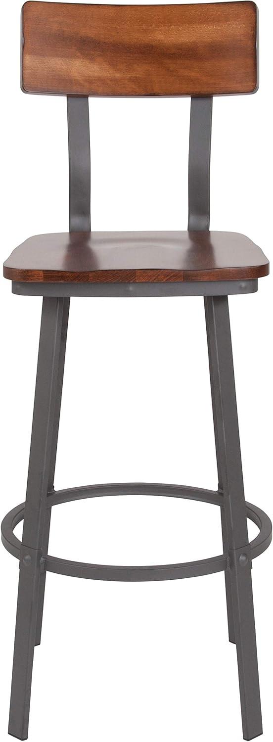 image:imageFlash Furniture Flint Series Commercial Restaurant Barstool Wood SeatBack Powder Coat Frame Antique CopperGrayRustic Walnut