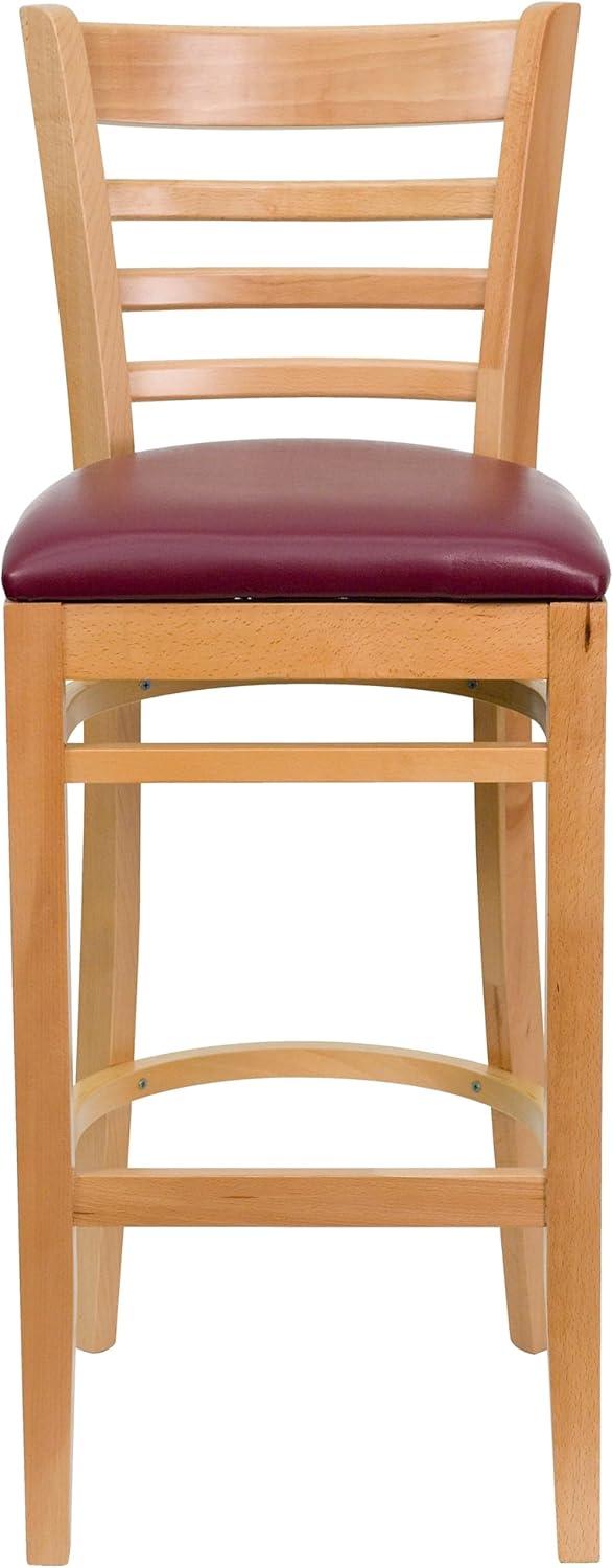 image:imageFlash Furniture HERCULES Series Ladder Back Natural Wood Restaurant Barstool Burgundy Vinyl Seat