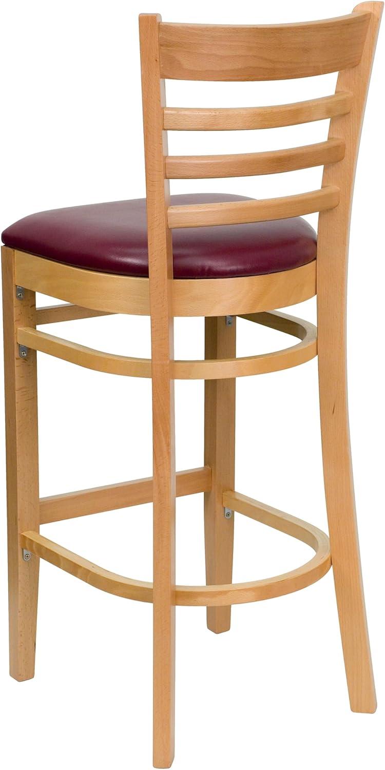 image:imageFlash Furniture HERCULES Series Ladder Back Natural Wood Restaurant Barstool Burgundy Vinyl Seat
