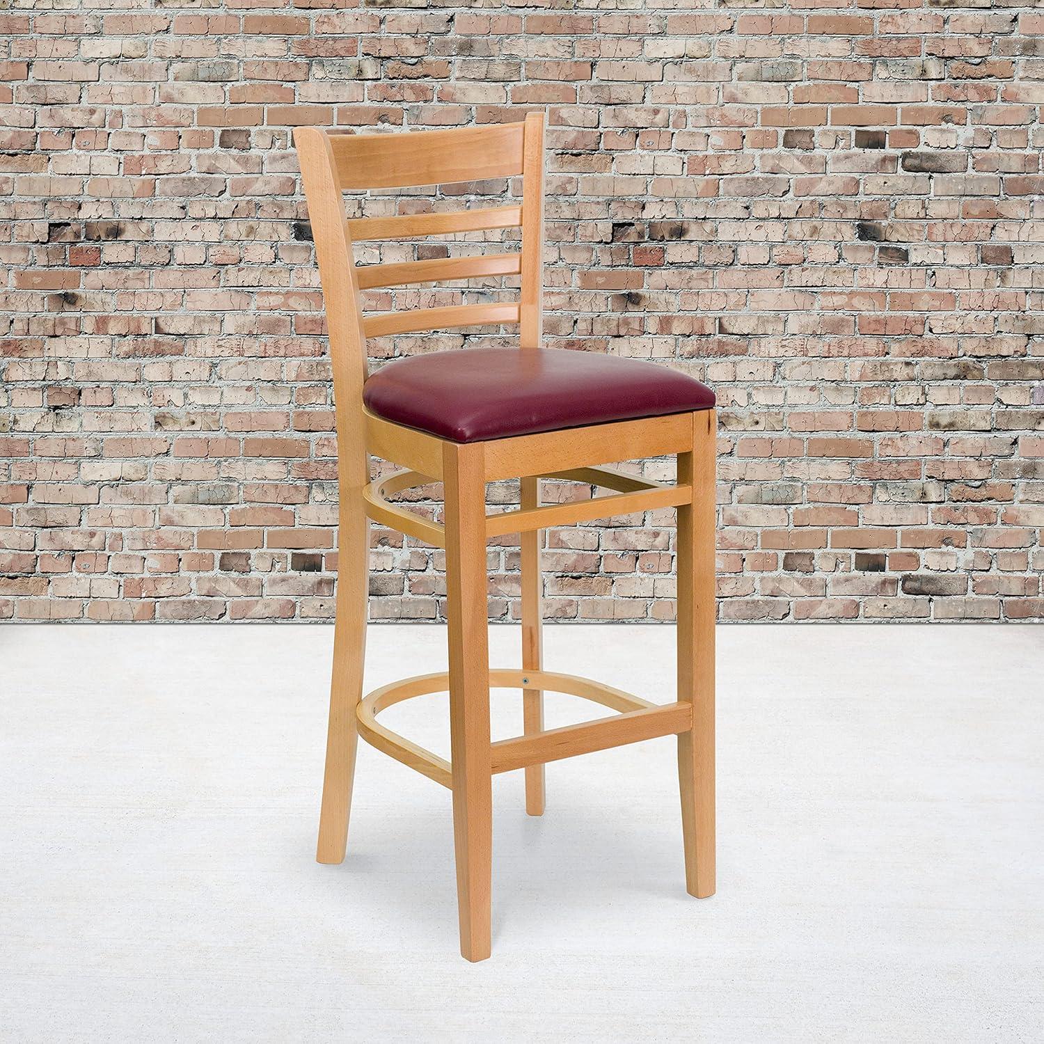 image:imageFlash Furniture HERCULES Series Ladder Back Natural Wood Restaurant Barstool Burgundy Vinyl Seat