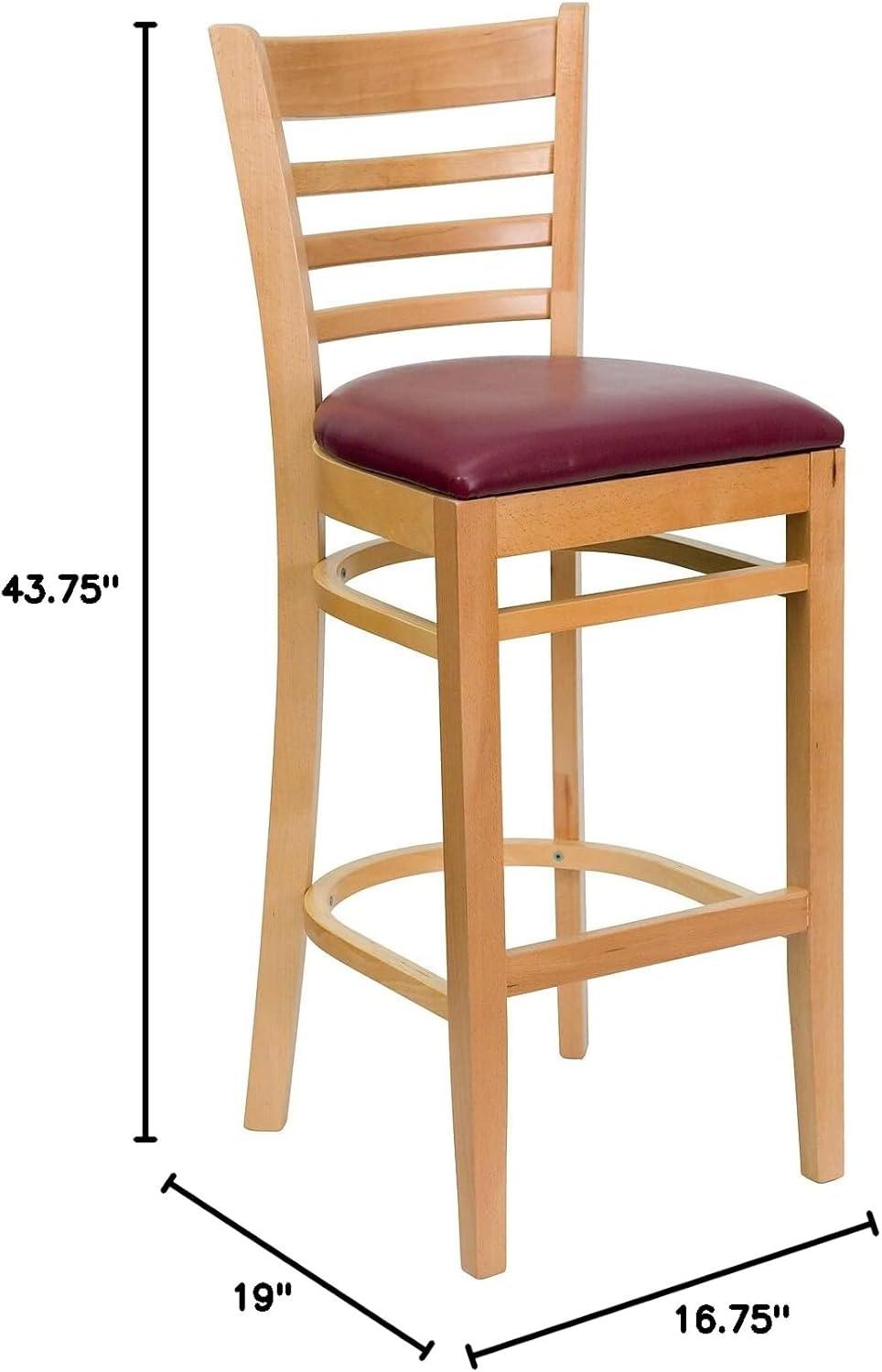 image:imageFlash Furniture HERCULES Series Ladder Back Natural Wood Restaurant Barstool Burgundy Vinyl Seat