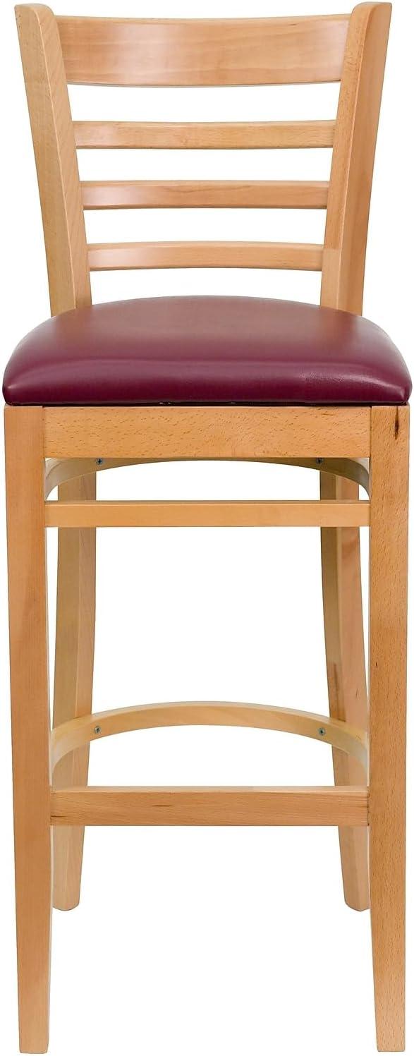 image:imageFlash Furniture HERCULES Series Ladder Back Natural Wood Restaurant Barstool Burgundy Vinyl Seat