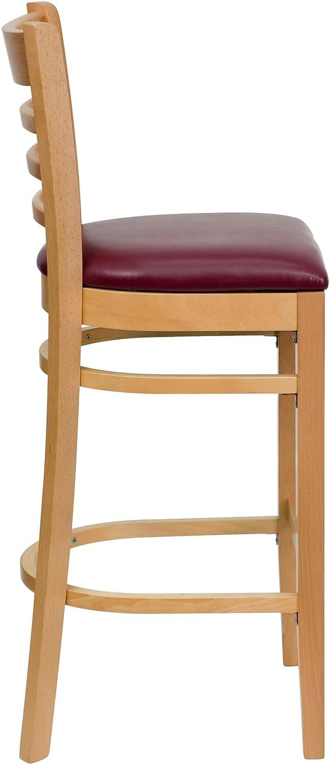 image:imageFlash Furniture HERCULES Series Ladder Back Natural Wood Restaurant Barstool Burgundy Vinyl Seat
