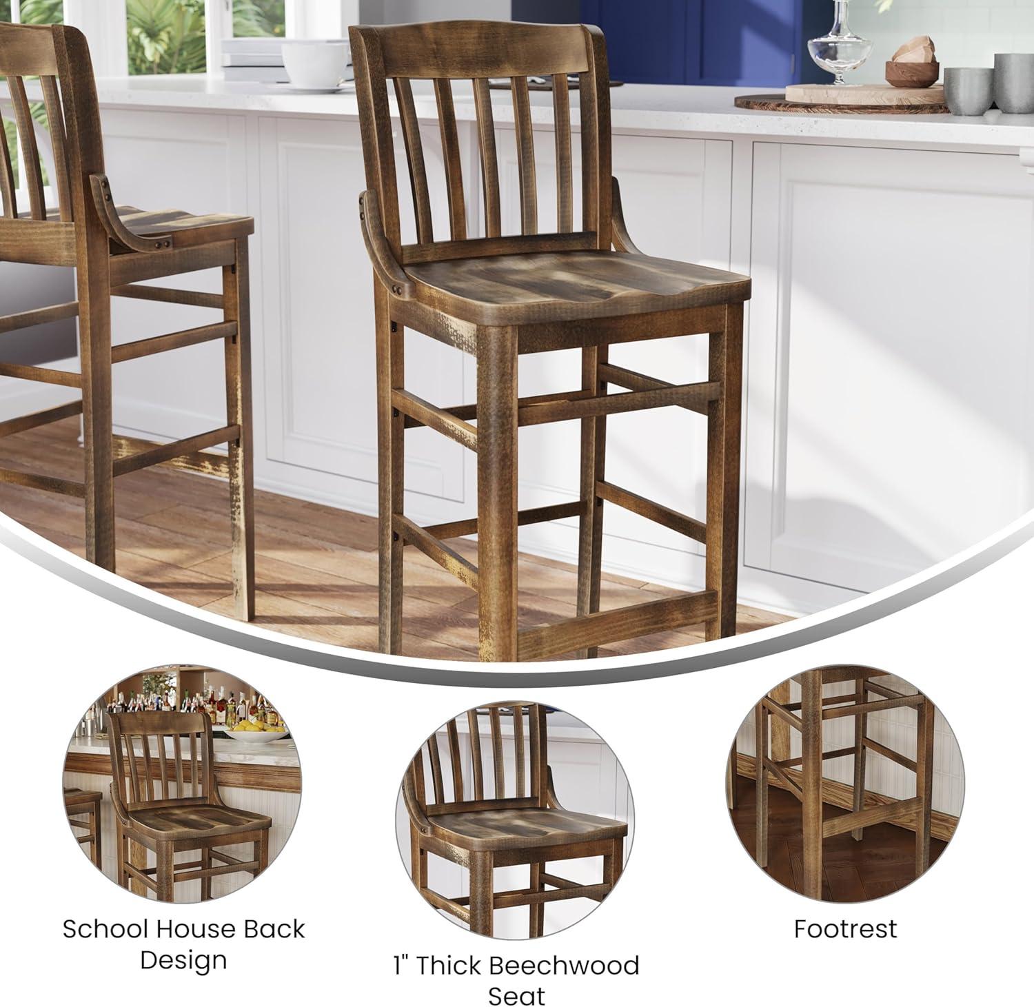 image:imageFlash Furniture HERCULES Series School House Back Walnut Wood Restaurant BarstoolAntique Copper