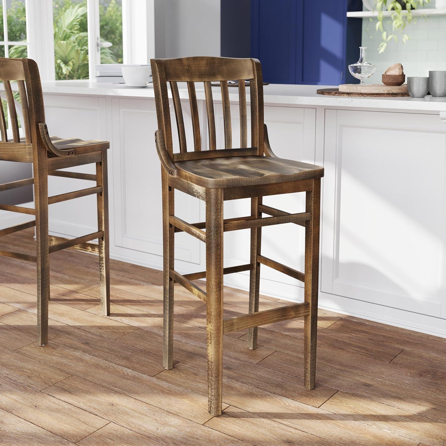 image:imageFlash Furniture HERCULES Series School House Back Walnut Wood Restaurant BarstoolAntique Copper