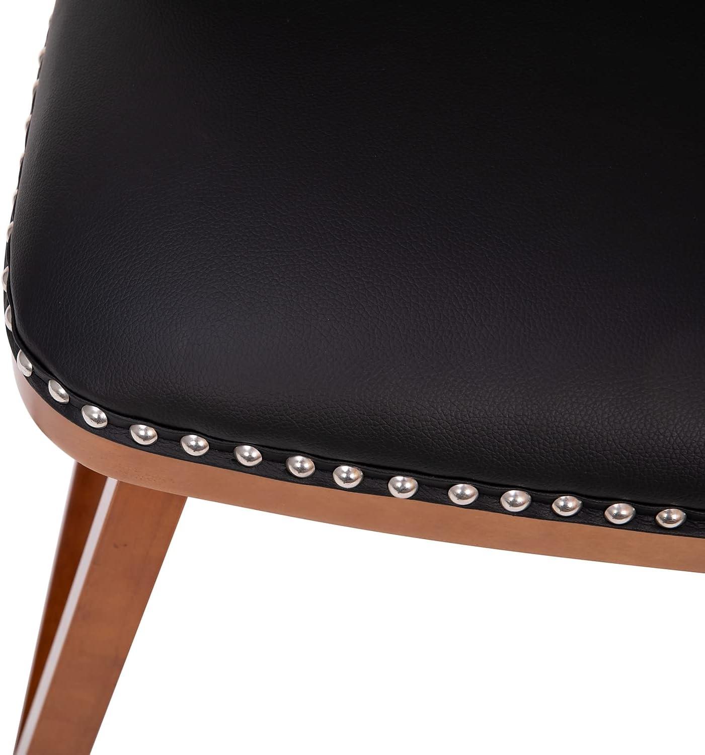 image:imageFlash Furniture Julia Set of 2 Transitional Counter Stools Black LeatherSoft Upholstery Silver Nailhead Trim 24 Inch Walnut Finish Wood Frames