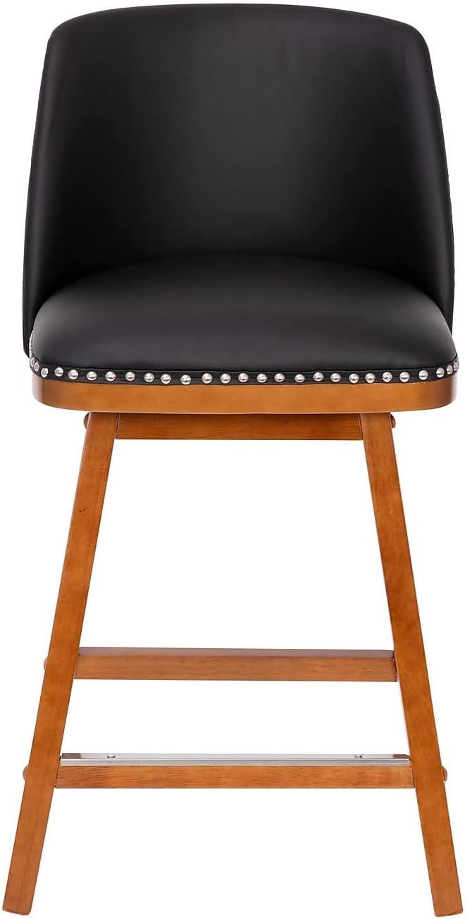 image:imageFlash Furniture Julia Set of 2 Transitional Counter Stools Black LeatherSoft Upholstery Silver Nailhead Trim 24 Inch Walnut Finish Wood Frames