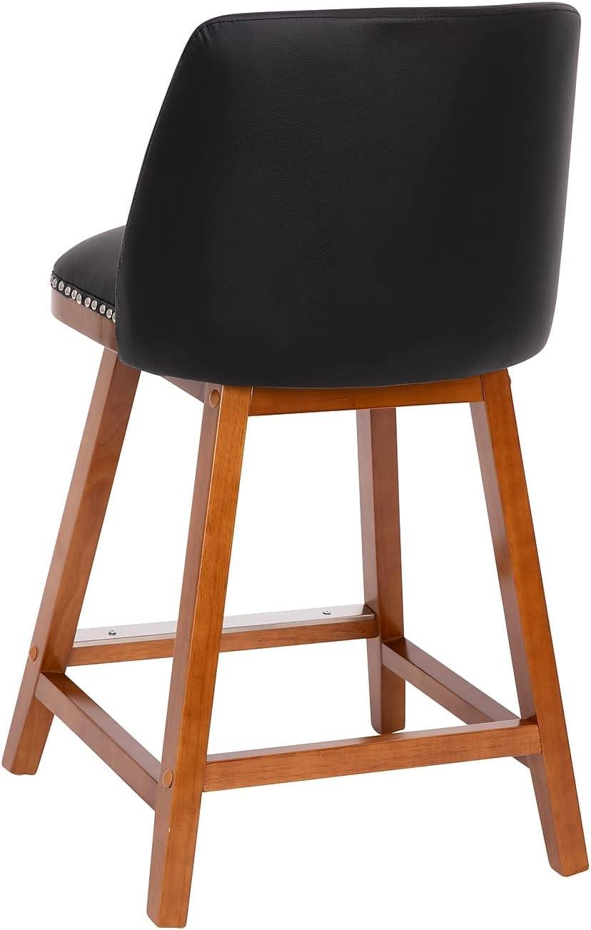 image:imageFlash Furniture Julia Set of 2 Transitional Counter Stools Black LeatherSoft Upholstery Silver Nailhead Trim 24 Inch Walnut Finish Wood Frames