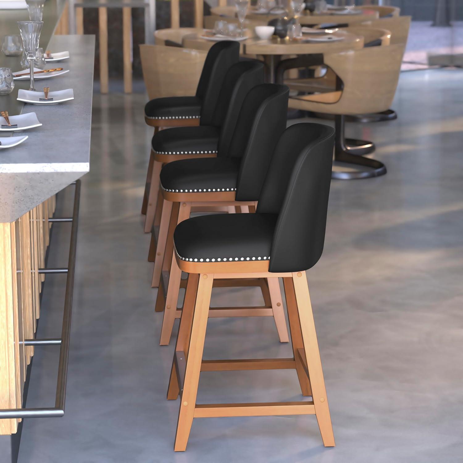 image:imageFlash Furniture Julia Set of 2 Transitional Counter Stools Black LeatherSoft Upholstery Silver Nailhead Trim 24 Inch Walnut Finish Wood Frames