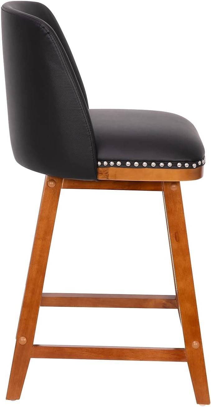 image:imageFlash Furniture Julia Set of 2 Transitional Counter Stools Black LeatherSoft Upholstery Silver Nailhead Trim 24 Inch Walnut Finish Wood Frames
