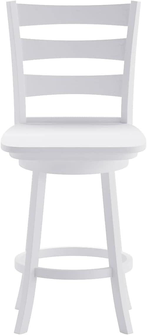 image:imageFlash Furniture Liesel Commercial Grade Classic Ladderback Barstool Gray Wash Walnut Solid Wood Frame Counter Height 360 Swivel Seat Integrated FootrestWhite Wash