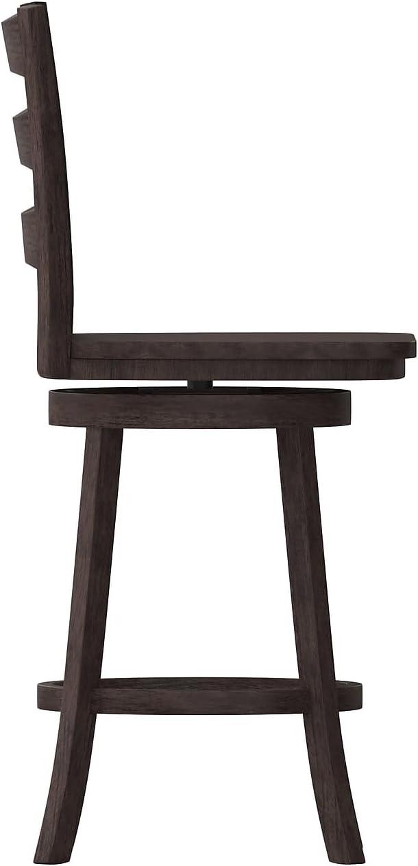 image:imageFlash Furniture Liesel Commercial Grade Classic Ladderback Barstool Gray Wash Walnut Solid Wood Frame Counter Height 360 Swivel Seat Integrated FootrestGray Wash Walnut
