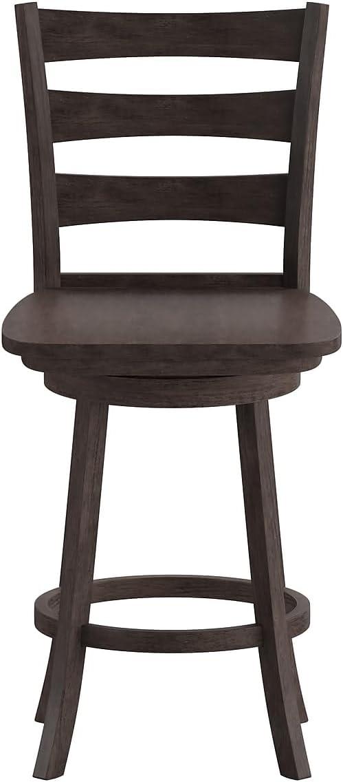 image:imageFlash Furniture Liesel Commercial Grade Classic Ladderback Barstool Gray Wash Walnut Solid Wood Frame Counter Height 360 Swivel Seat Integrated FootrestGray Wash Walnut
