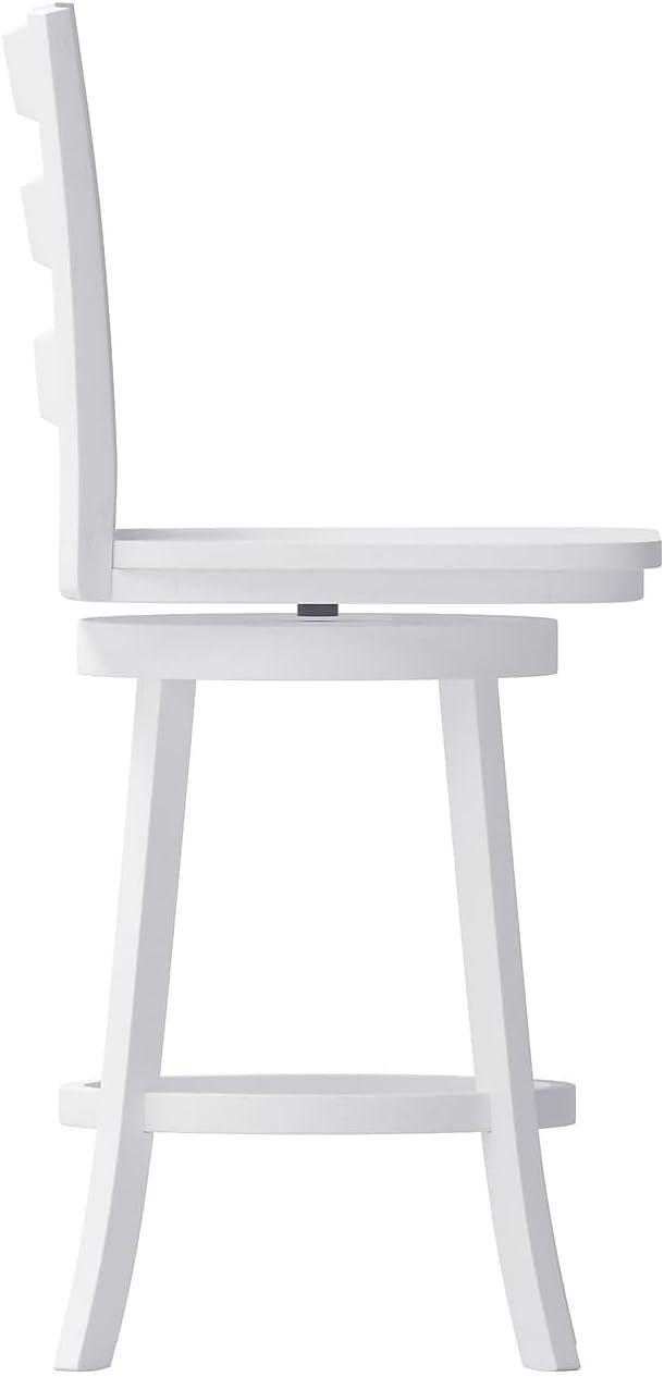 image:imageFlash Furniture Liesel Commercial Grade Classic Ladderback Barstool Gray Wash Walnut Solid Wood Frame Counter Height 360 Swivel Seat Integrated FootrestWhite Wash