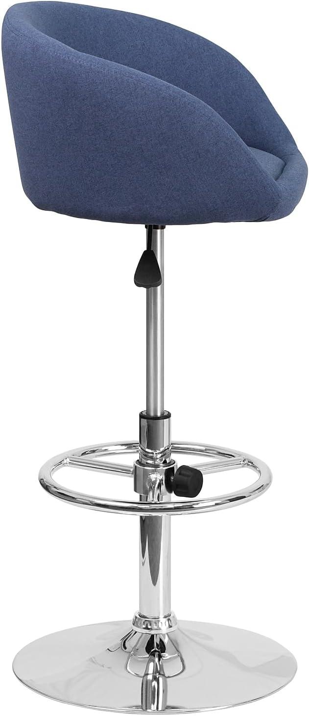 image:imageFlash Furniture Luis Contemporary Blue Fabric Adjustable Height Barstool with Barrel Back and Chrome BaseBlue Fabric