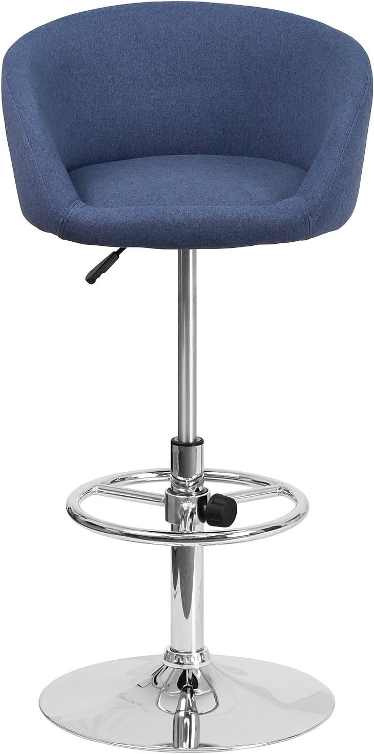 image:imageFlash Furniture Luis Contemporary Blue Fabric Adjustable Height Barstool with Barrel Back and Chrome BaseBlue Fabric
