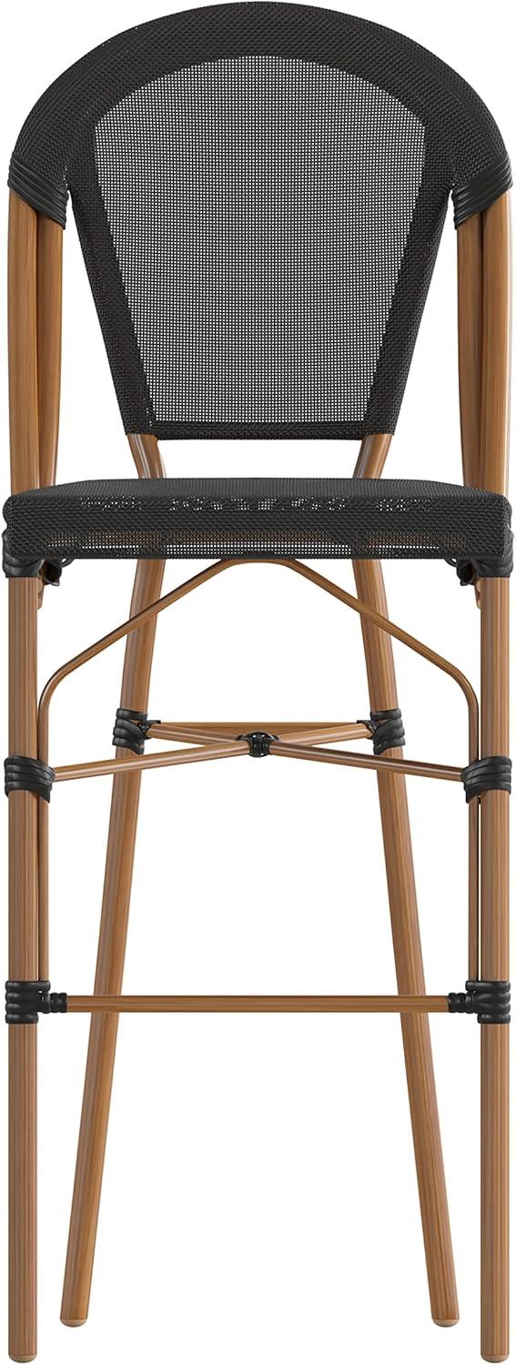 image:imageFlash Furniture Marseille IndoorOutdoor Commercial Bistro Stacking Bar Stool Black Textilene Back and Seat Natural Bamboo Print Metal Frame 2 PackBlackNatural Frame