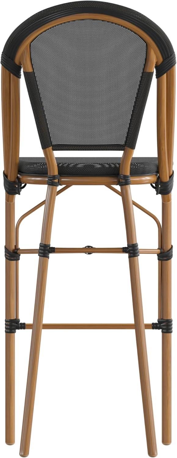 image:imageFlash Furniture Marseille IndoorOutdoor Commercial Bistro Stacking Bar Stool Black Textilene Back and Seat Natural Bamboo Print Metal Frame 2 PackBlackNatural Frame