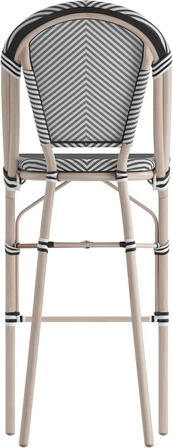 image:imageFlash Furniture Marseille IndoorOutdoor Commercial Bistro Stacking Bar Stool Black Textilene Back and Seat Natural Bamboo Print Metal Frame 2 PackBlack WhiteLight Natural Frame