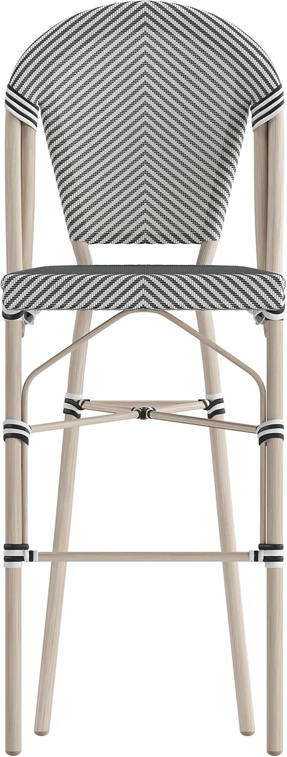 image:imageFlash Furniture Marseille IndoorOutdoor Commercial Bistro Stacking Bar Stool Black Textilene Back and Seat Natural Bamboo Print Metal Frame 2 PackBlack WhiteLight Natural Frame