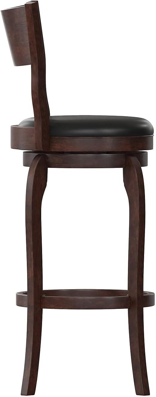 image:imageFlash Furniture Nichola Commercial Classic Open Back Barstool Antique Oak Finish Wood Frame Black LeatherSoft Seat Bar Height 360 Swivel Seat FootrestBlack VinylEspresso Frame