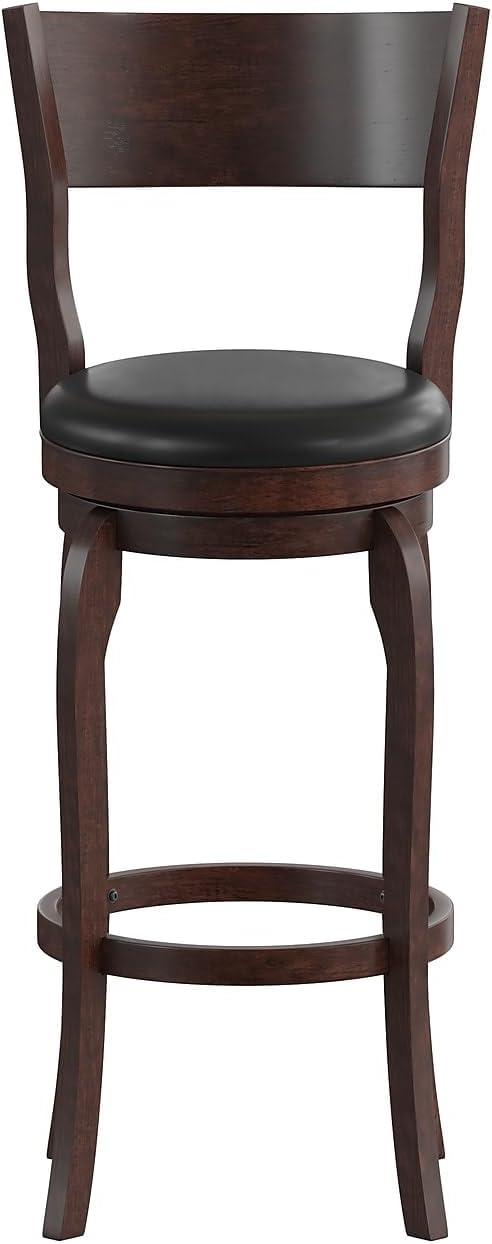 image:imageFlash Furniture Nichola Commercial Classic Open Back Barstool Antique Oak Finish Wood Frame Black LeatherSoft Seat Bar Height 360 Swivel Seat FootrestBlack VinylEspresso Frame